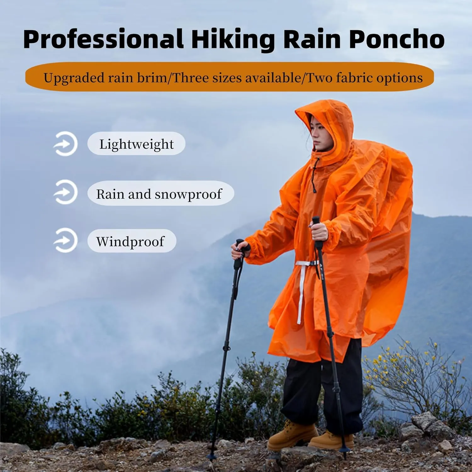Hooded Rain Ponchos for Adults, Waterproof Packable Lightweight Rain Coat Jacket for Men Women