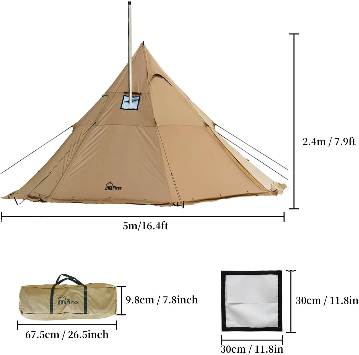 Hot Tent with Stove Jack Onefires Large Teepee Tent for Family Camping 4-8 Person