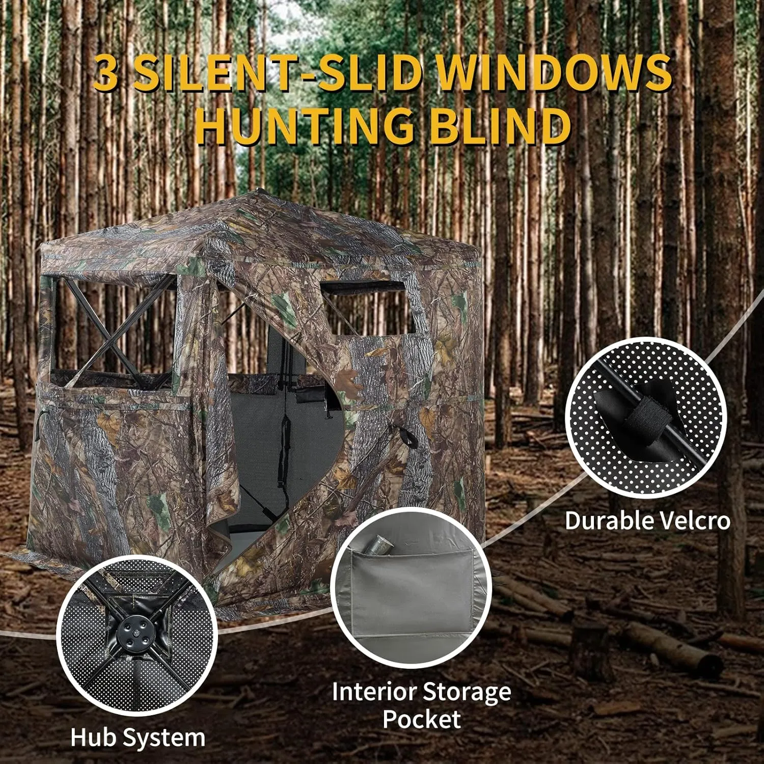Hunting Blind 270/360 Degree See Through Ground Blind for Deer Hunting, 2/3 Person Pop Up Camouflage Tent for Deer and Turkey, Portable Concealed Shelter with Carrying Bag