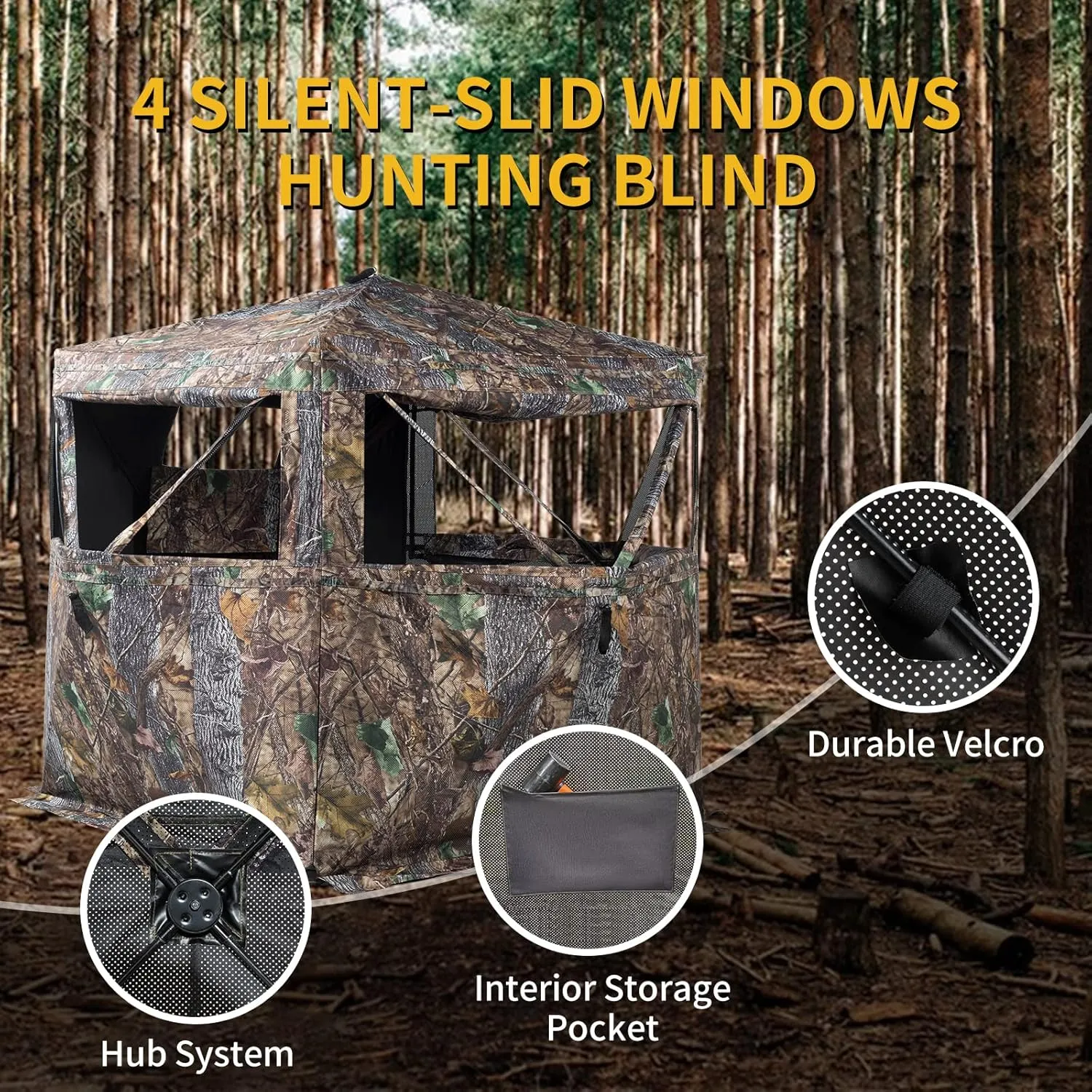Hunting Blind 270/360 Degree See Through Ground Blind for Deer Hunting, 2/3 Person Pop Up Camouflage Tent for Deer and Turkey, Portable Concealed Shelter with Carrying Bag