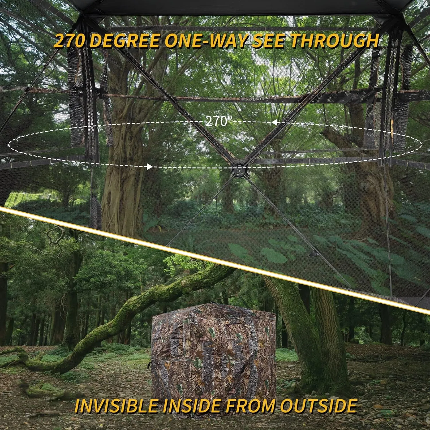 Hunting Blind 270/360 Degree See Through Ground Blind for Deer Hunting, 2/3 Person Pop Up Camouflage Tent for Deer and Turkey, Portable Concealed Shelter with Carrying Bag