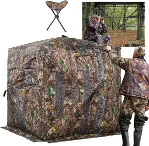 Hunting Blind 270/360 Degree See Through Ground Blind for Deer Hunting, 2/3 Person Pop Up Camouflage Tent for Deer and Turkey, Portable Concealed Shelter with Carrying Bag