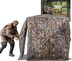 Hunting Blind 270/360 Degree See Through Ground Blind for Deer Hunting, 2/3 Person Pop Up Camouflage Tent for Deer and Turkey, Portable Concealed Shelter with Carrying Bag
