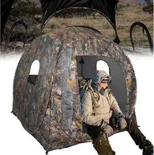 Hunting Blind 360 Degree See Through with Floor Mat, 2/3 Person Ground Blind, Quick Set Pop Up Tent, Spring Steel Camouflage Tent for Deer and Turkey