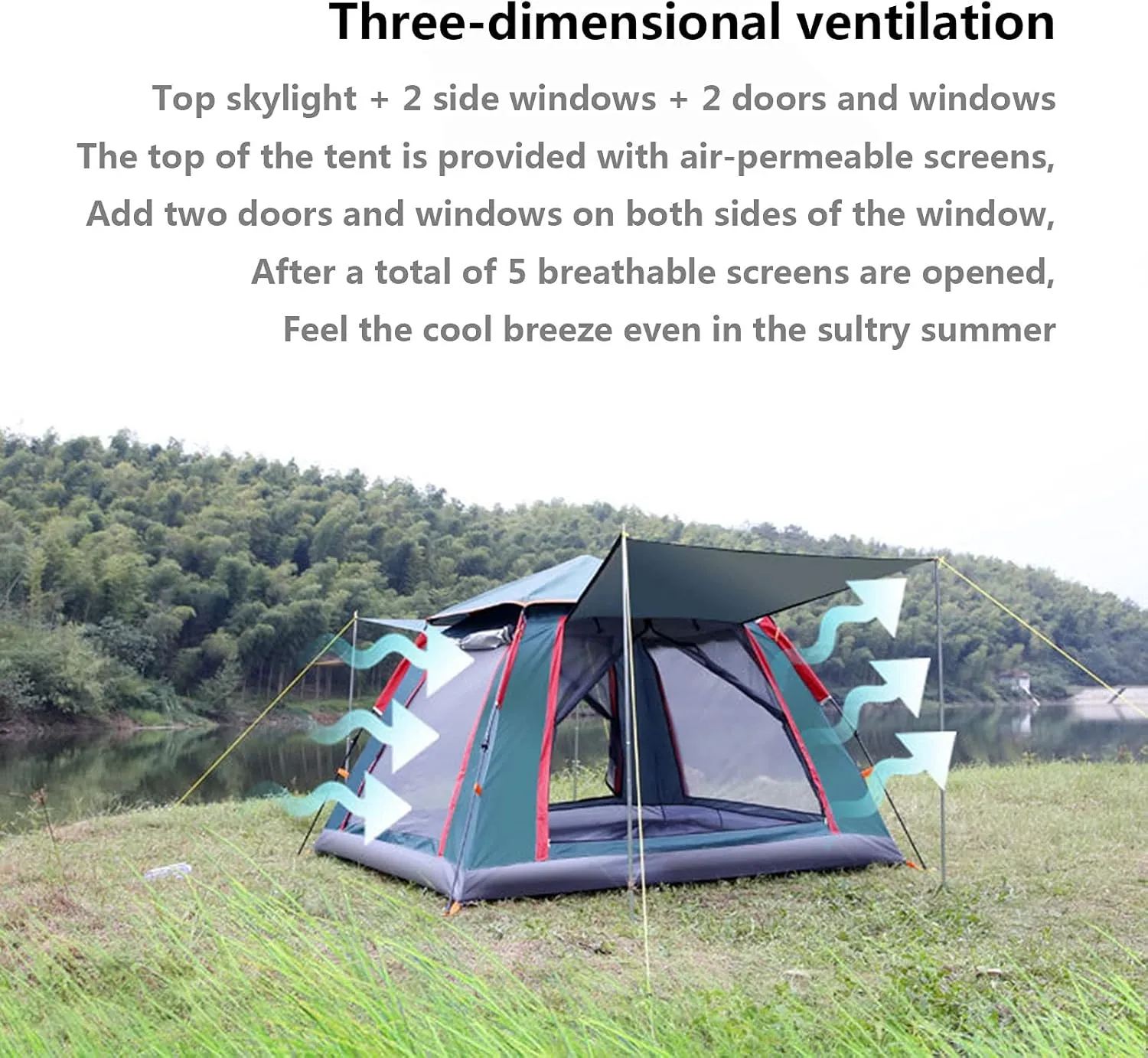Hydraulic Tent Canopy for Camping Automatic Tents,3-4 People Beach High-Density Silver Rubber Fabric Camping Tent,Family Outdoor Picnic