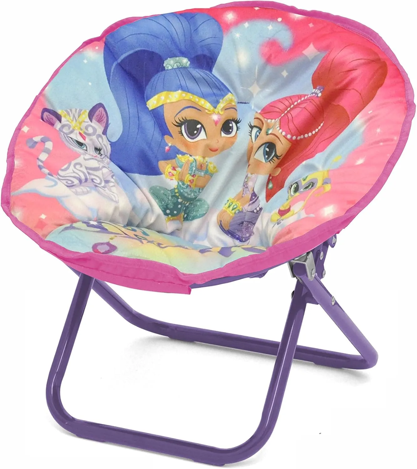 Idea Nuova Nickelodeon Shimmer & Shine Foldable Mini Saucer Chair, Casual Modern, Pink, Polyester, 18" W x 16" H x 14" L, Relaxing