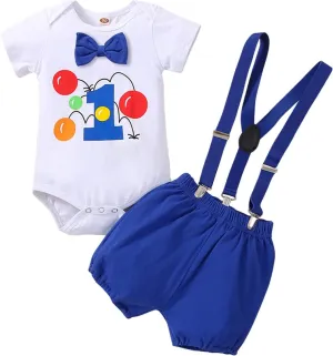 IMEKIS Baby Boys Space 1st Birthday Outfit Cake Smash Romper   Shorts Pants Suspenders Astronauts Cake Smash Photo Props