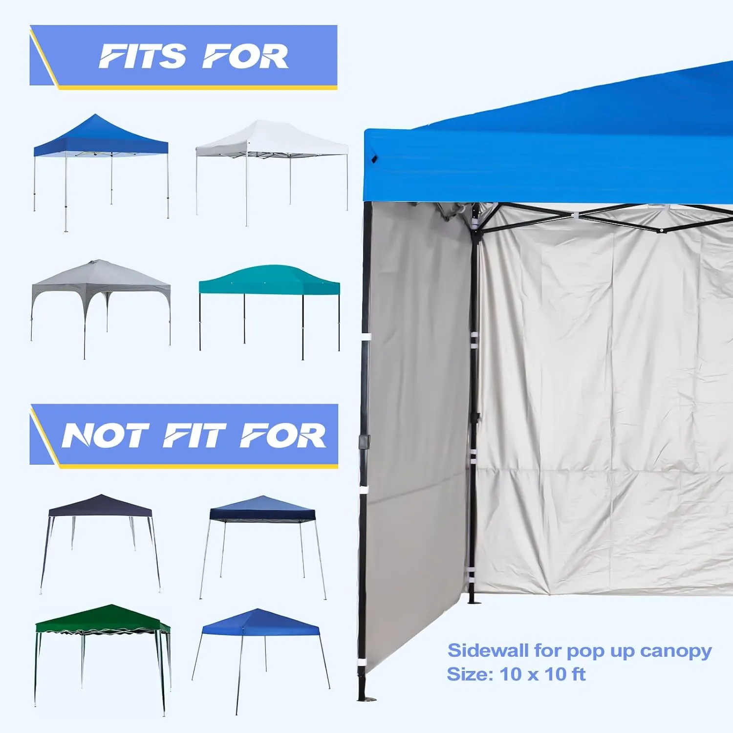 Instant 10x10 Canopy sidewalls with Silver Coating for Pop Up Canopy, Outdoor Canopies (3PCS Sidewall Only, Canopy Tent NOT Included)