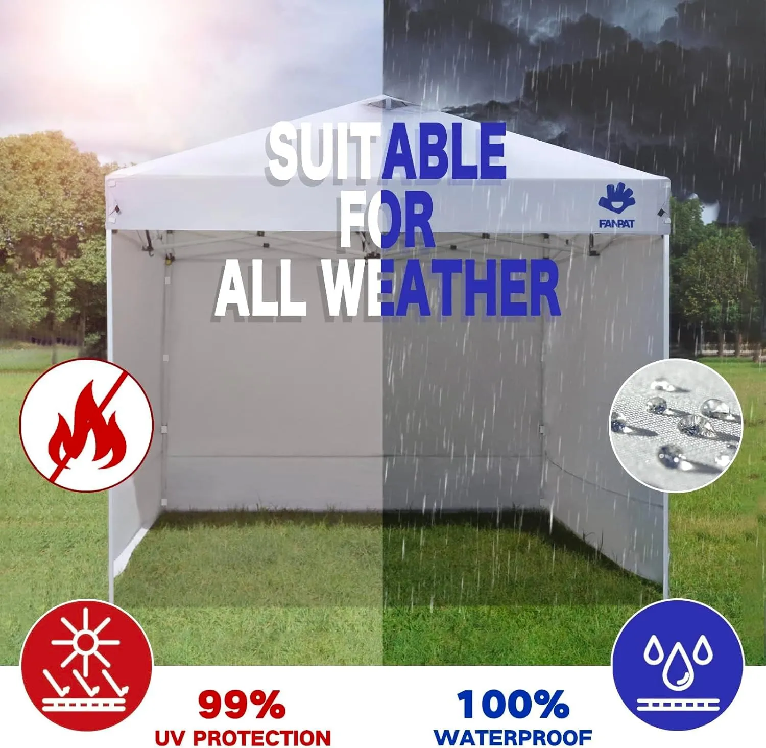 Instant Canopy Tent Sidewall for 10x10 Pop Up Canopy - Waterproof, 99% UV Protection, Green (3PCS Sidewall Only)