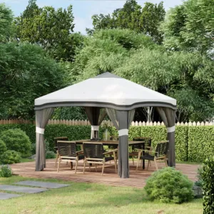 Instant Tent for Parties, 10' x 10' Pop-Up Canopy Gazebo with Net, Adjustable Height, Comes with Wheeled Carrying Bag and 4 Sandbags, for Outdoor, Garden, Patio, Gray