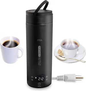 ITSA Travel Electric Kettle, Portable Electric kettle for tea coffee, Mini Hot Water Kettle, 4 Temperature, Stainless Steel, Fast Boiling Water with Auto Shut-Off and Boil Dry Protection, BPA FREE