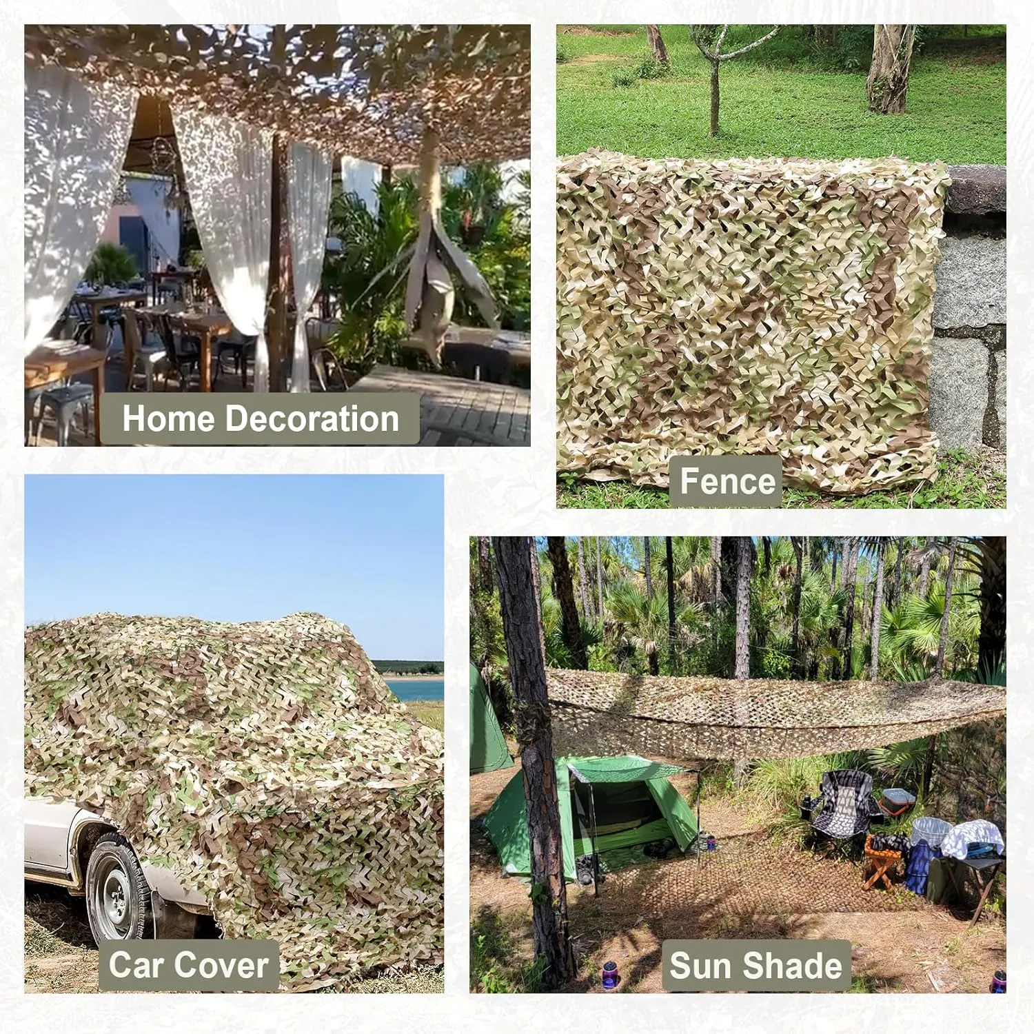 iunio Camo Netting Camouflage Netting, 10ft×10ft, 10x20ft, 20ft×20ft, Mesh Backing Oxford Fabric Camo Net Military Surplus, Hunting Blind for Deer Stand, Party Decorations, Photograph and Car Cover