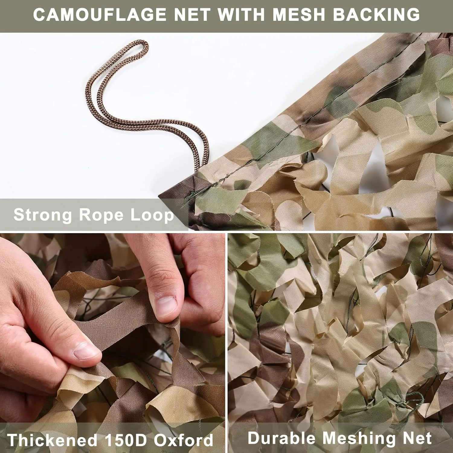 iunio Camo Netting Camouflage Netting, 10ft×10ft, 10x20ft, 20ft×20ft, Mesh Backing Oxford Fabric Camo Net Military Surplus, Hunting Blind for Deer Stand, Party Decorations, Photograph and Car Cover