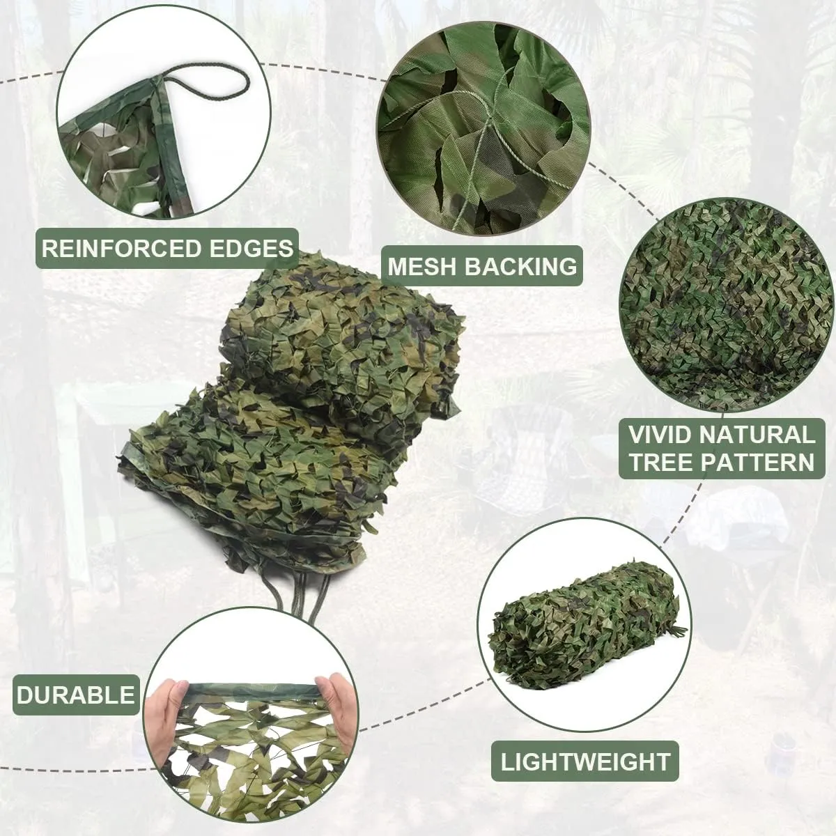iunio Camo Netting Camouflage Netting, 10ft×10ft, 10x20ft, 20ft×20ft, Mesh Backing Oxford Fabric Camo Net Military Surplus, Hunting Blind for Deer Stand, Party Decorations, Photograph and Car Cover