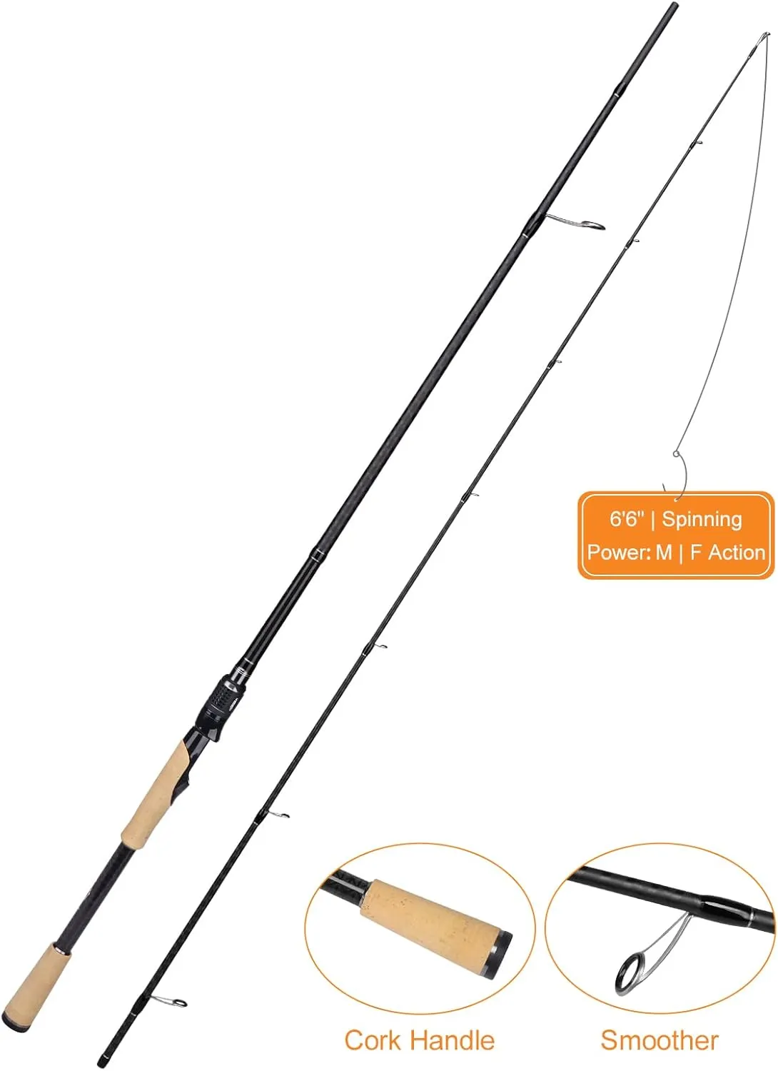 Jenseits 6'6" Fishing Rods,2-Piece Bass Rod, Carbon Fiber Fishing Rod with Fuji Guides, Premium Cork Handle, Lightweight Travel Bass Fishing Pole