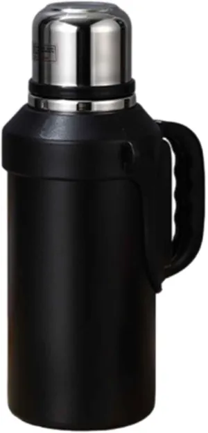 JUSHZ Mens Water Bottle Water Bottles Gym Leakproof Stainless Steel Adult with Filter Thermos Flask Vacuum Flasks Insulated with Handle Large Capacity Portable Car Travel (1200ml,Black)