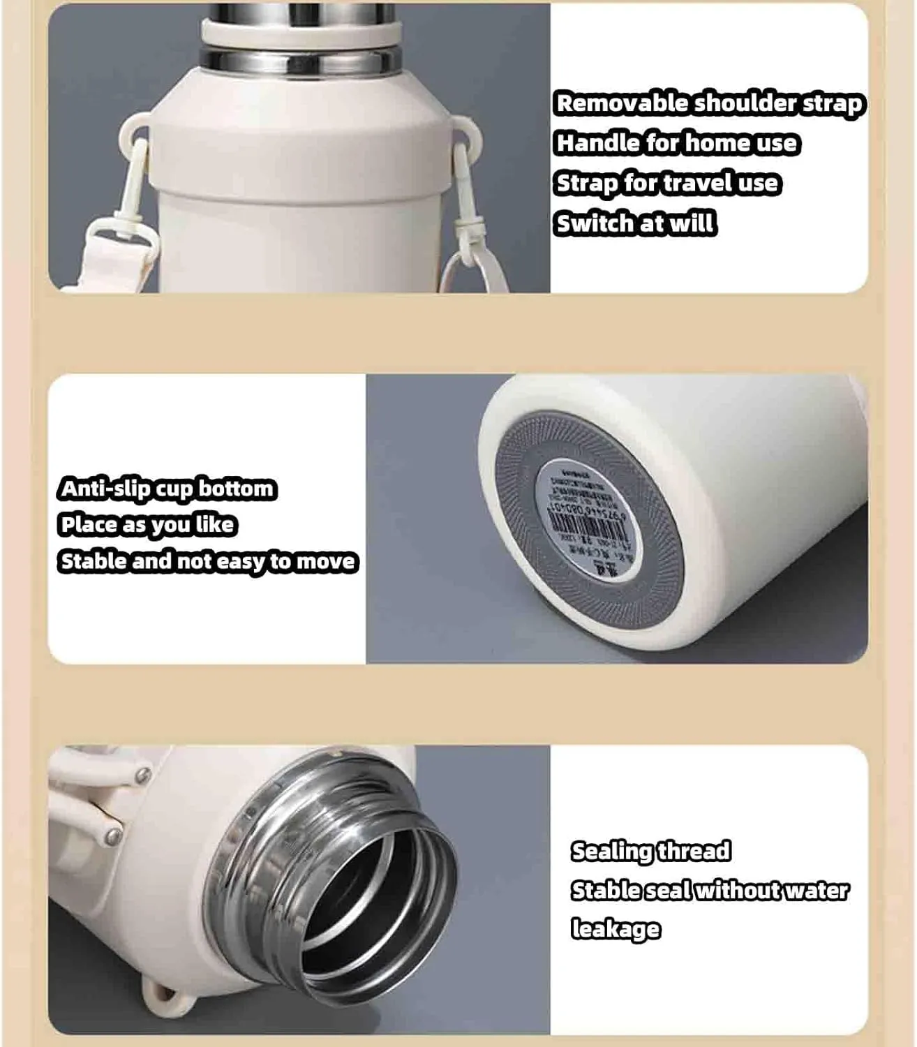 JUSHZ Mens Water Bottle Water Bottles Gym Leakproof Stainless Steel Adult with Filter Thermos Flask Vacuum Flasks Insulated with Handle Large Capacity Portable Car Travel (1200ml,Green)