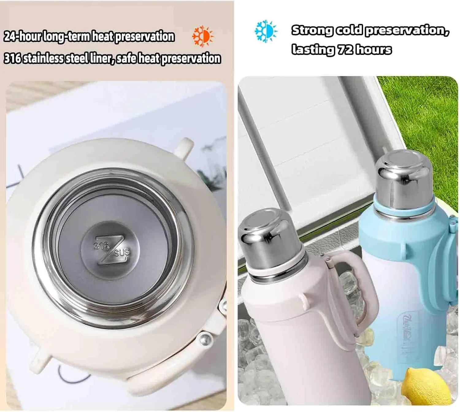 JUSHZ Mens Water Bottle Water Bottles Gym Leakproof Stainless Steel Adult with Filter Thermos Flask Vacuum Flasks Insulated with Handle Large Capacity Portable Car Travel (1200ml,Green)