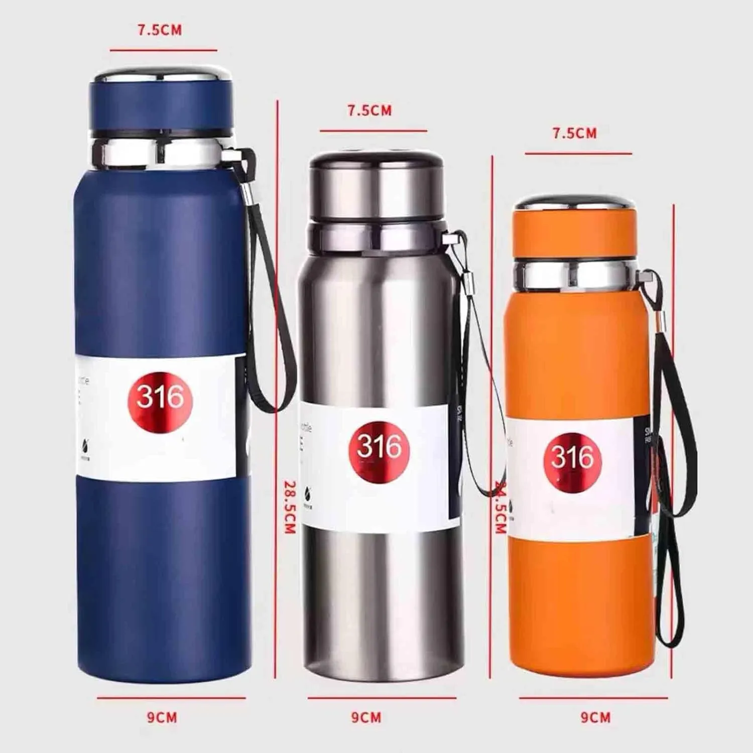 JUSHZ Sports Mens Water Bottle Water Bottles Leakproof Stainless Steel Adult for Women Girls Keep Water Cold with Filter Thermos Flask Insulated Vacuum Stainless Steel High Capacity (800ML,Silver)