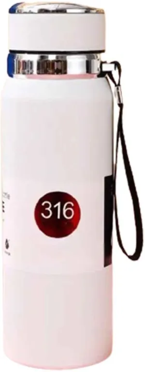 JUSHZ Sports Mens Water Bottle Water Bottles Leakproof Stainless Steel Adult for Women Girls Keep Water Cold with Filter Thermos Flask Insulated Vacuum Stainless Steel High Capacity (800ML,White)