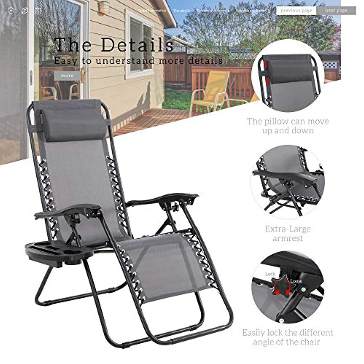 JY QAQA PET Zero Gravity Adjustable Folding Reclining Chair Patio Folding Lawn Set of 2 Outdoor Camp Lounge Chairs with Pillows and Cup Holde for Poolside Backyard and Beach (Blue)