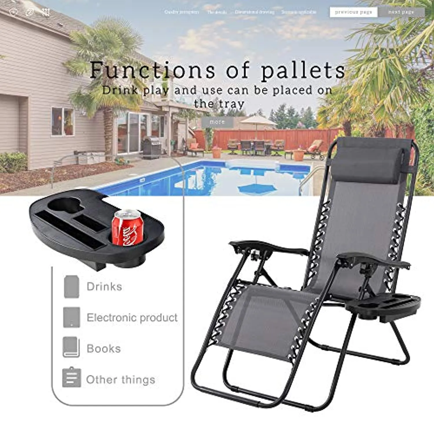 JY QAQA PET Zero Gravity Adjustable Folding Reclining Chair Patio Folding Lawn Set of 2 Outdoor Camp Lounge Chairs with Pillows and Cup Holde for Poolside Backyard and Beach (Blue)