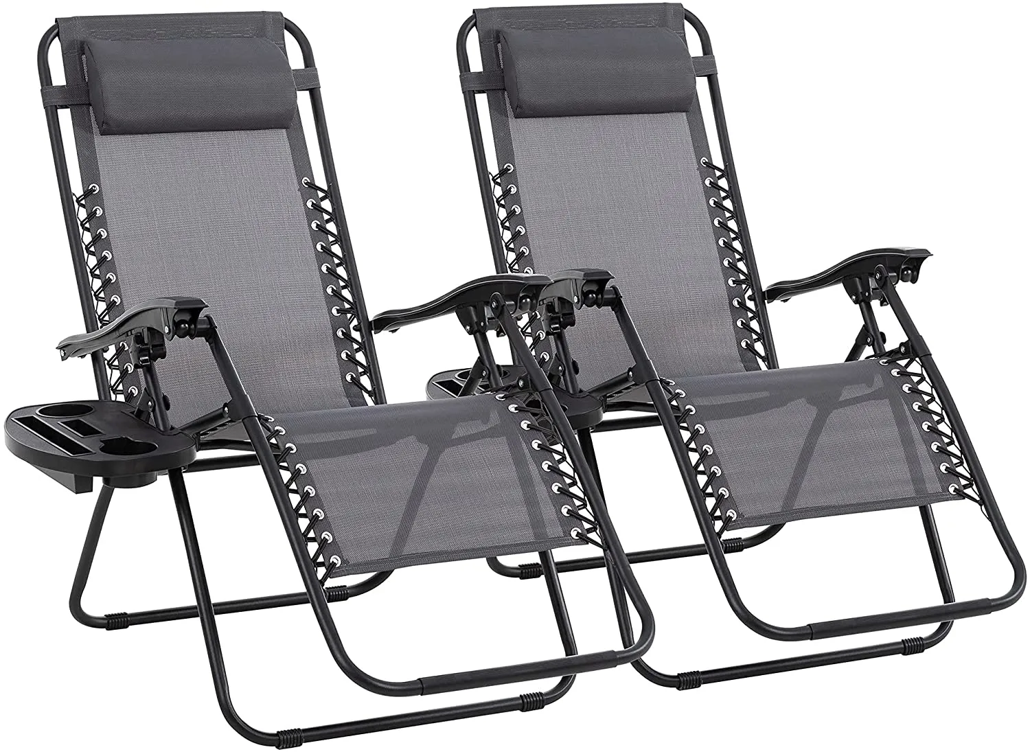 JY QAQA PET Zero Gravity Adjustable Folding Reclining Chair Patio Folding Lawn Set of 2 Outdoor Camp Lounge Chairs with Pillows and Cup Holde for Poolside Backyard and Beach (Blue)