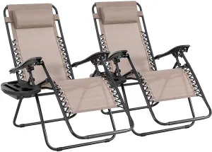JY QAQA PET Zero Gravity Adjustable Folding Reclining Chair Patio Folding Lawn Set of 2 Outdoor Camp Lounge Chairs with Pillows and Cup Holde for Poolside Backyard and Beach (Blue)
