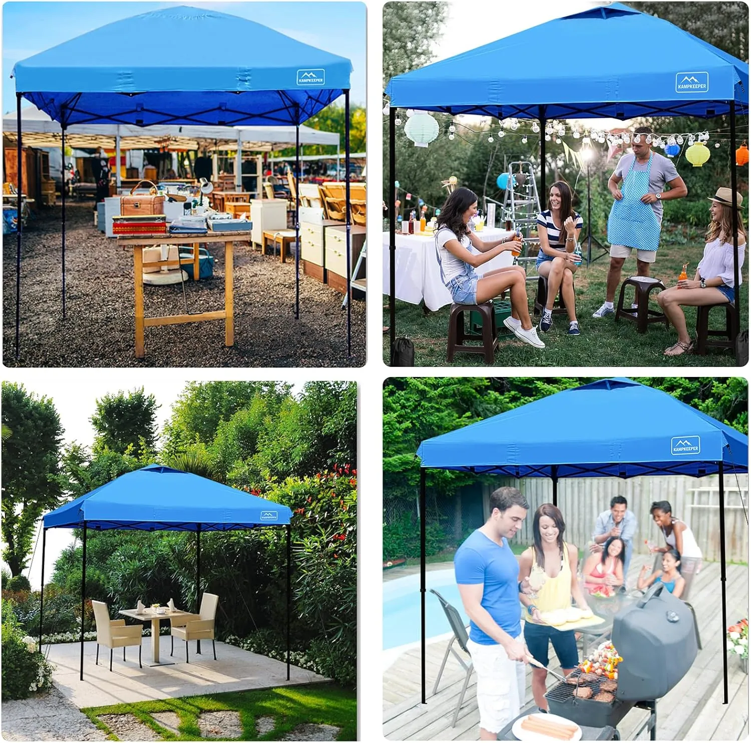 KAMPKEEPER 10x10 Pop Up Commercial Canopy Tent - Waterproof & Portable Outdoor Shade with Adjustable Legs, Air Vent, Carry Bag & Sandbags (Light Blue)