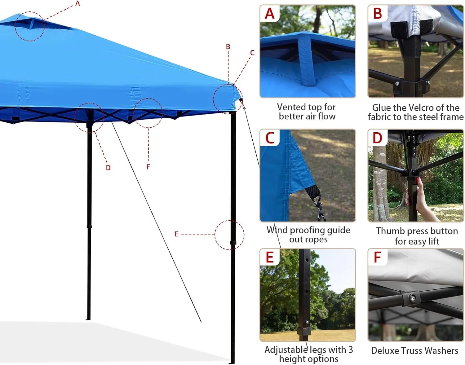 KAMPKEEPER 10x10 Pop Up Commercial Canopy Tent - Waterproof & Portable Outdoor Shade with Adjustable Legs, Air Vent, Carry Bag & Sandbags (Light Blue)