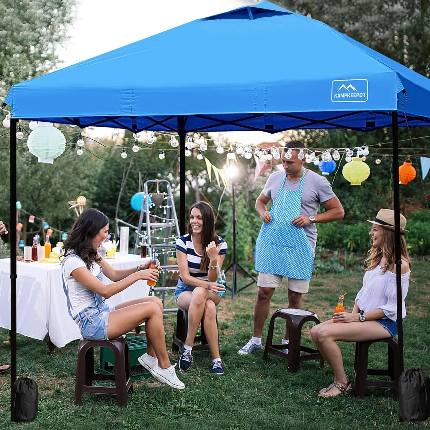 KAMPKEEPER 10x10 Pop Up Commercial Canopy Tent - Waterproof & Portable Outdoor Shade with Adjustable Legs, Air Vent, Carry Bag & Sandbags (Light Blue)