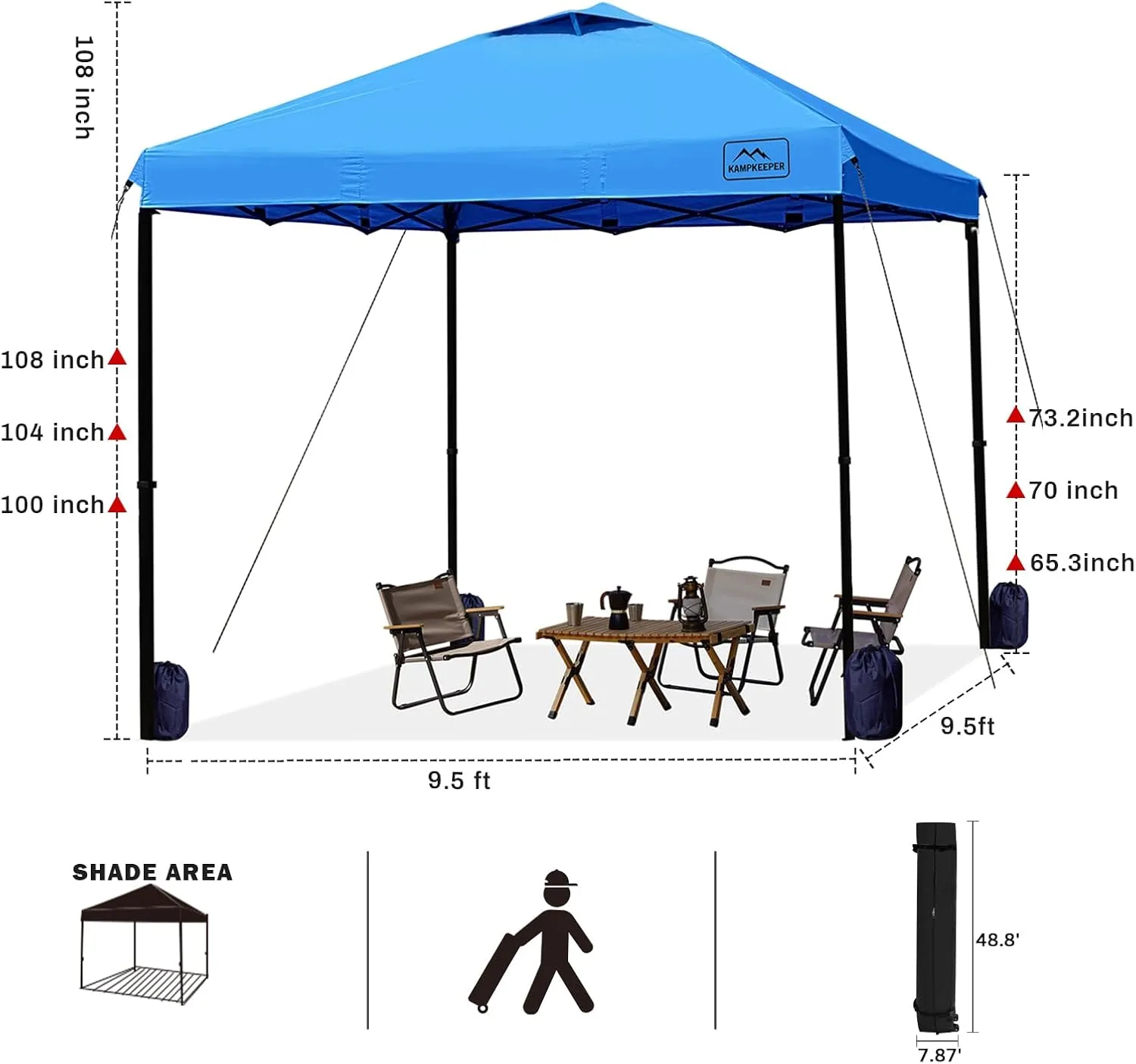 KAMPKEEPER 10x10 Pop Up Commercial Canopy Tent - Waterproof & Portable Outdoor Shade with Adjustable Legs, Air Vent, Carry Bag & Sandbags (Light Blue)