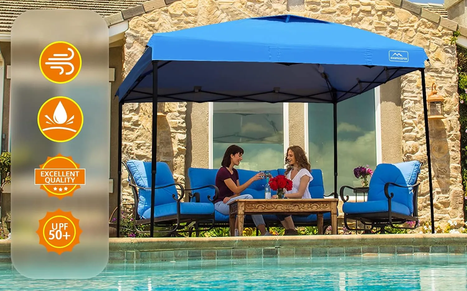 KAMPKEEPER 10x10 Pop Up Commercial Canopy Tent - Waterproof & Portable Outdoor Shade with Adjustable Legs, Air Vent, Carry Bag & Sandbags (Light Blue)