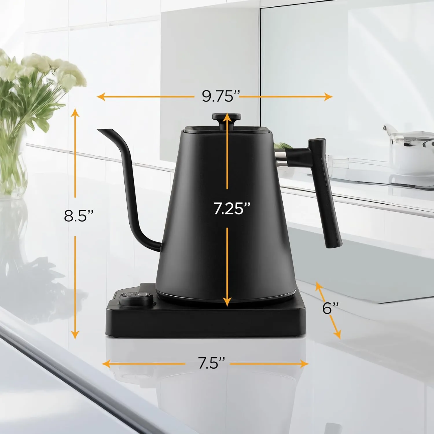 KETTLE & BLOOM Electric Gooseneck Kettle - 1 Liter, Black - Temperature Control Coffee & Tea Kettle - Perfect Pour Over, Gooseneck Spout for Precise Brewing