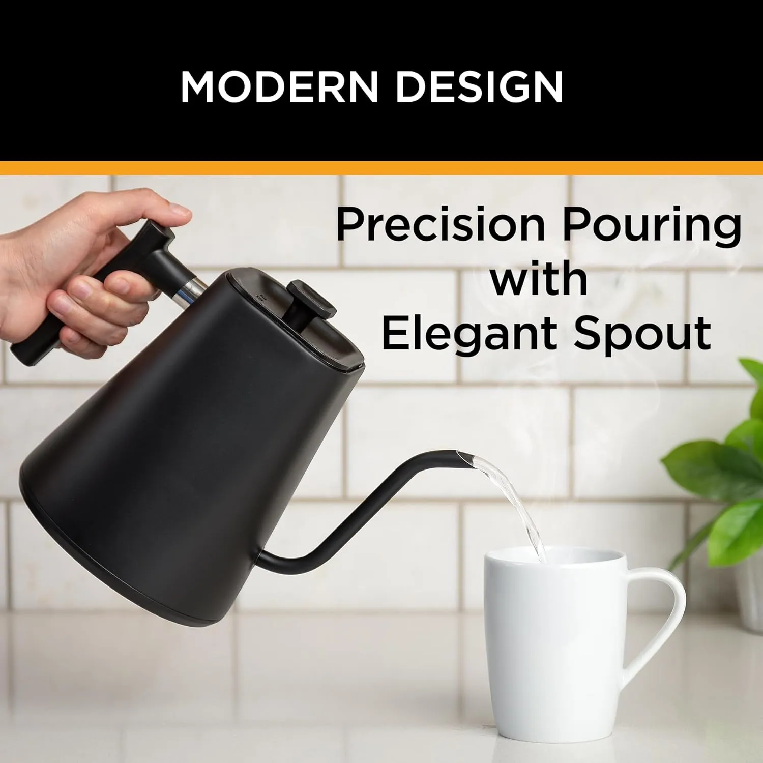 KETTLE & BLOOM Electric Gooseneck Kettle - 1 Liter, Black - Temperature Control Coffee & Tea Kettle - Perfect Pour Over, Gooseneck Spout for Precise Brewing