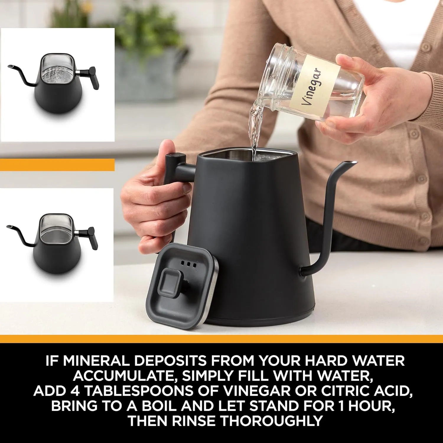 KETTLE & BLOOM Electric Gooseneck Kettle - 1 Liter, Black - Temperature Control Coffee & Tea Kettle - Perfect Pour Over, Gooseneck Spout for Precise Brewing