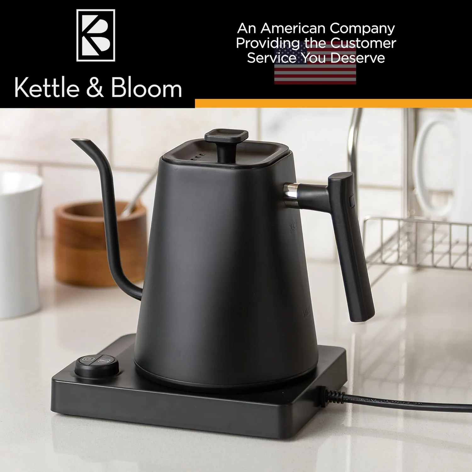 KETTLE & BLOOM Electric Gooseneck Kettle - 1 Liter, Black - Temperature Control Coffee & Tea Kettle - Perfect Pour Over, Gooseneck Spout for Precise Brewing