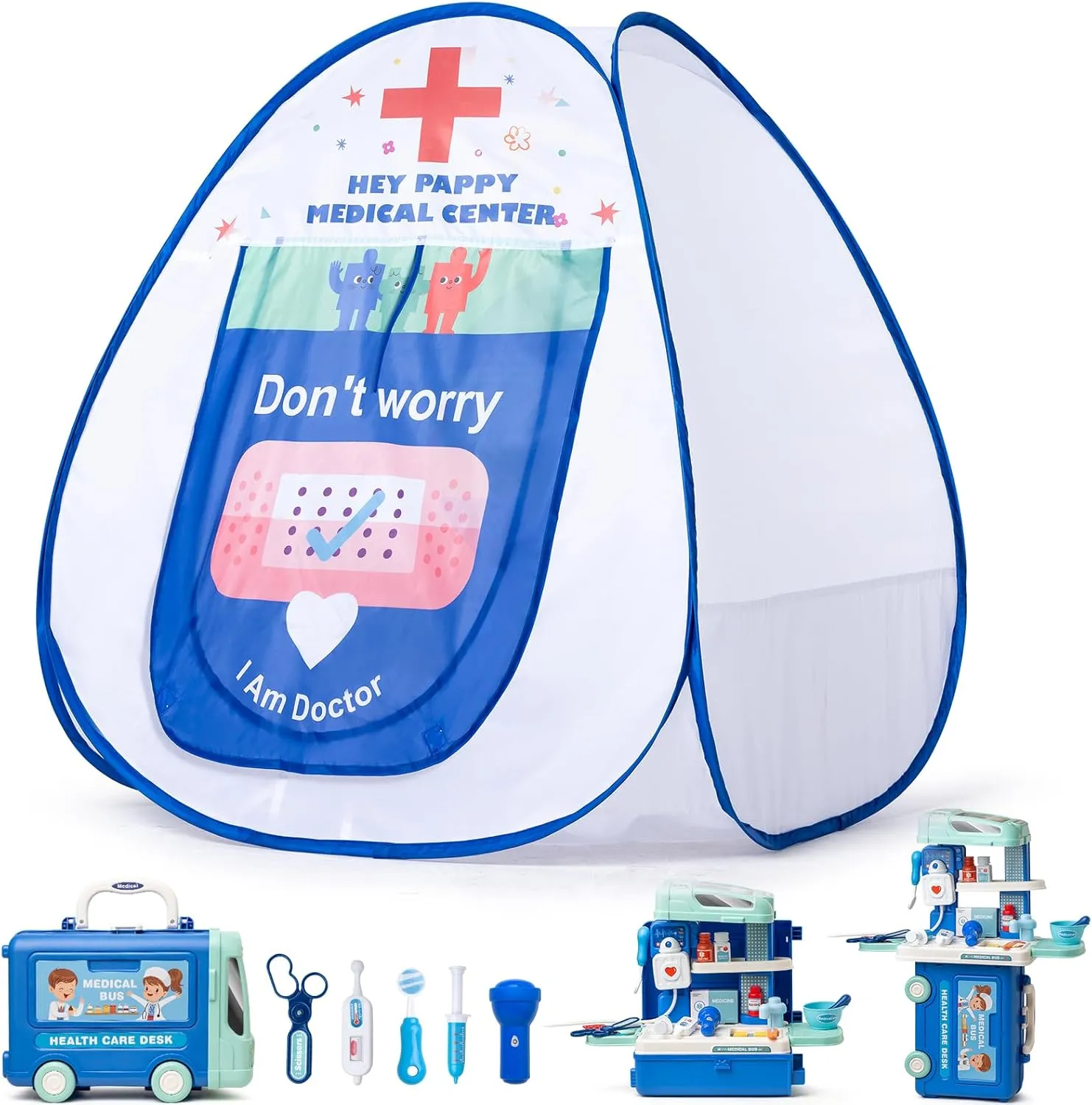 Kids Tent,Pop Up Kids Play Tent Hospital Center Theme with Complete Toy Set, Play Toys Play Set for Indoor Outdoor Pretend Play