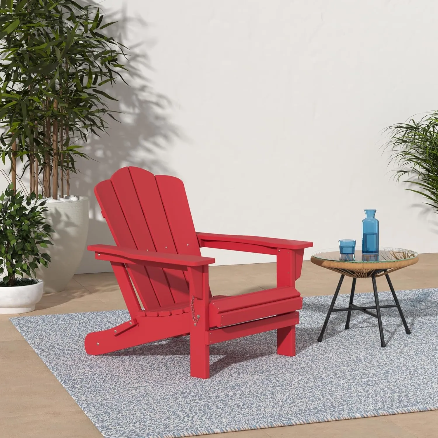 KINGYES Folding Adirondack Chair Set of 2, HDPE All-Weather Folding Adirondack Chair, Light Red
