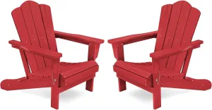 KINGYES Folding Adirondack Chair Set of 2, HDPE All-Weather Folding Adirondack Chair, Light Red