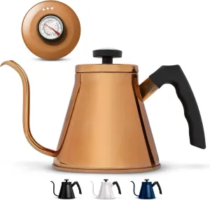 Kook Gooseneck Kettle, Kettle Stovetop, with Thermometer, Tea Pot, for Pour Over Coffee & Tea, Temperature Gauge, Electric, Compatible for Gas Stovetop, 3 Ply Stainless Steel Base, 27 oz, (Copper)