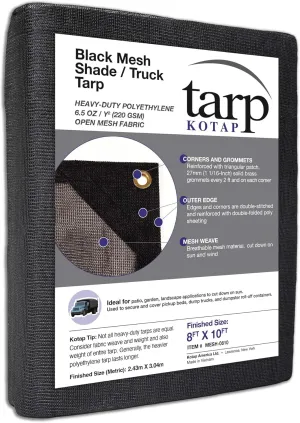 Kotap 8-ft x 10-ft Heavy-Duty 6.5 Oz Black Mesh Shade/Truck Tarp, Item: MESH-0810