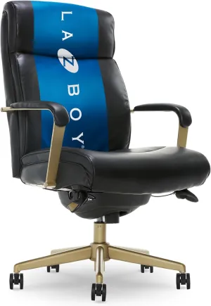 La-Z-Boy® Melrose Modern Executive Office Chair, Adjustable High-Back Ergonomic Computer Chair with Lumbar Support, Brass Finish, Black Bonded Leather