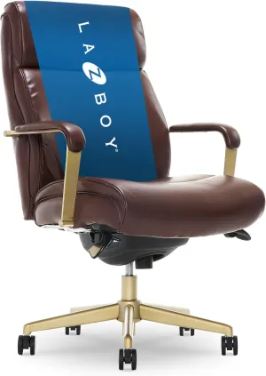 La-Z-Boy Melrose Modern Executive Office Chair, Adjustable High-Back Ergonomic Computer Chair with Lumbar Support, Brass Finish, Brown Bonded Leather