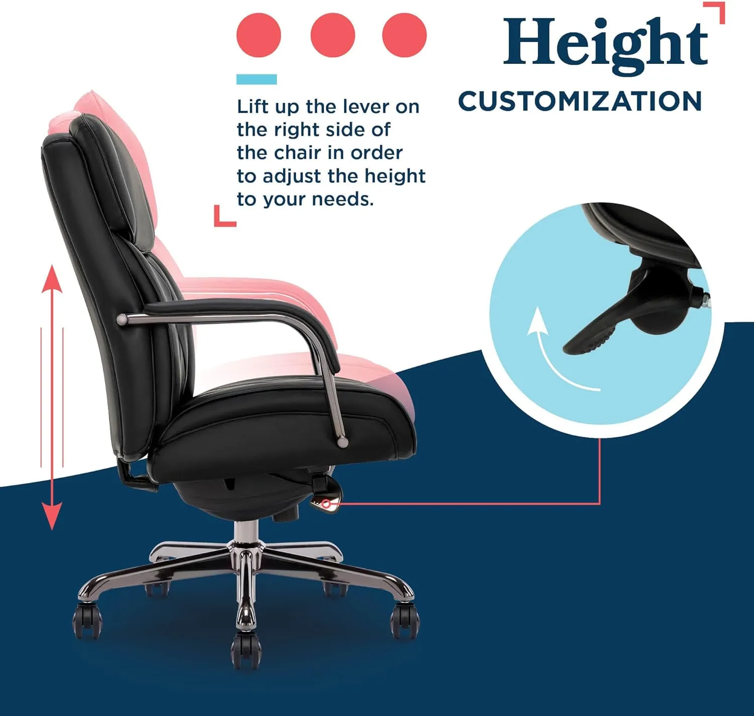 La-Z-Boy® Symphony Executive Mid-Back Office Chair, Diamond Quilt Design, Pocket Coil Cushion, Padded Armrests, Ergonomic Computer DeskChair, Swivel Metal Base, Bonded Leather, Black and Graphite