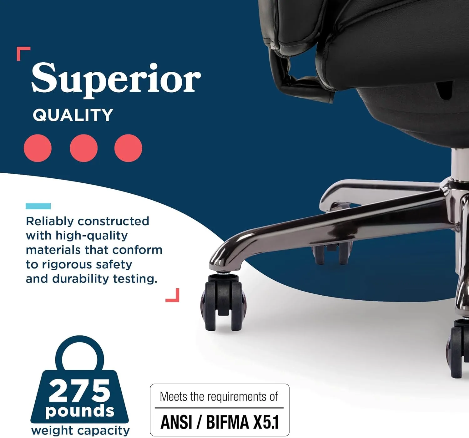 La-Z-Boy® Symphony Executive Mid-Back Office Chair, Diamond Quilt Design, Pocket Coil Cushion, Padded Armrests, Ergonomic Computer DeskChair, Swivel Metal Base, Bonded Leather, Black and Graphite