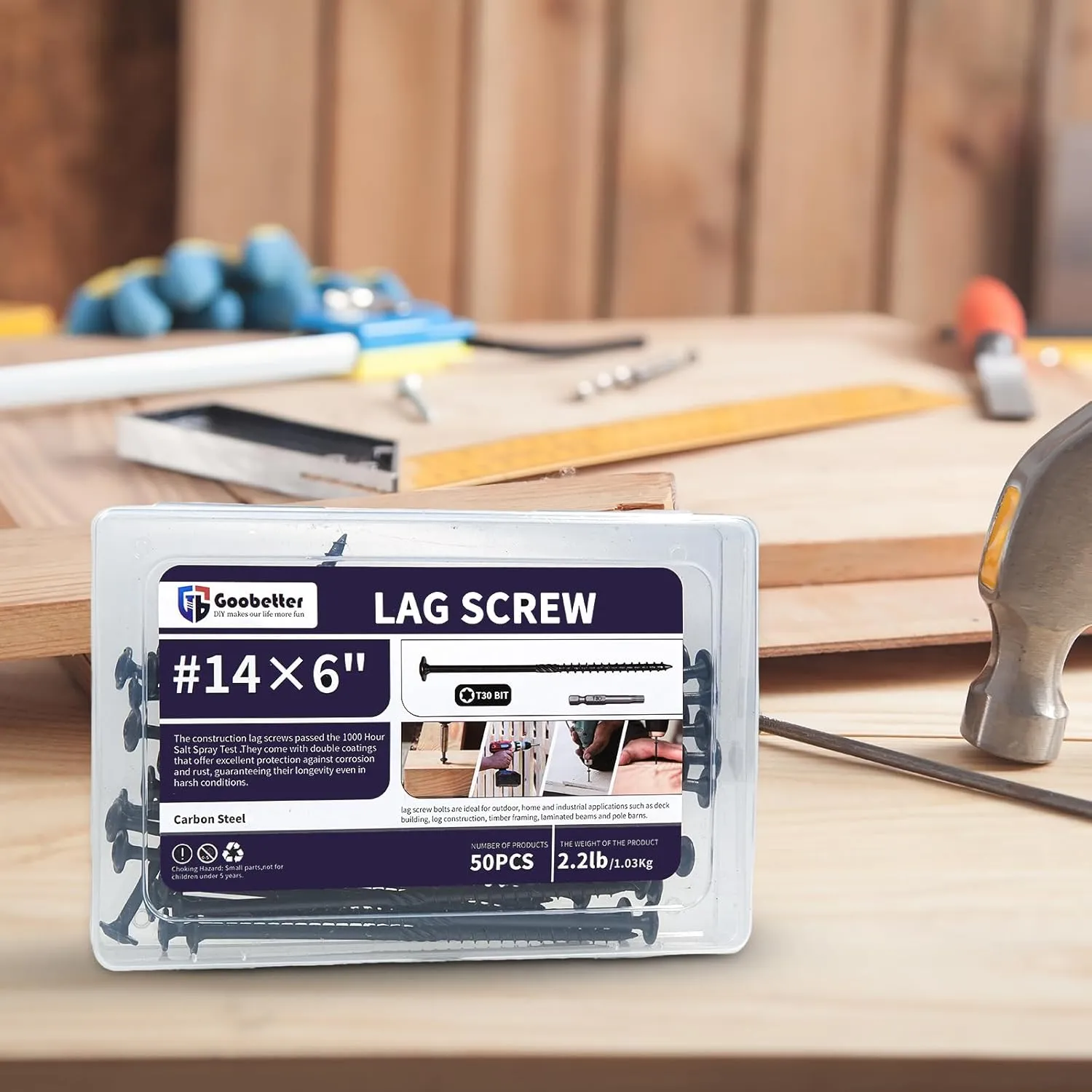 Lag Screws 6 Inch, 50PCS Heavy Duty Construction Screw, Structural Wood Screw #14 x 6, Rust Resistant, Washer Head, Black Coated Exterior Wood/Lag Screws Hex Socket Included