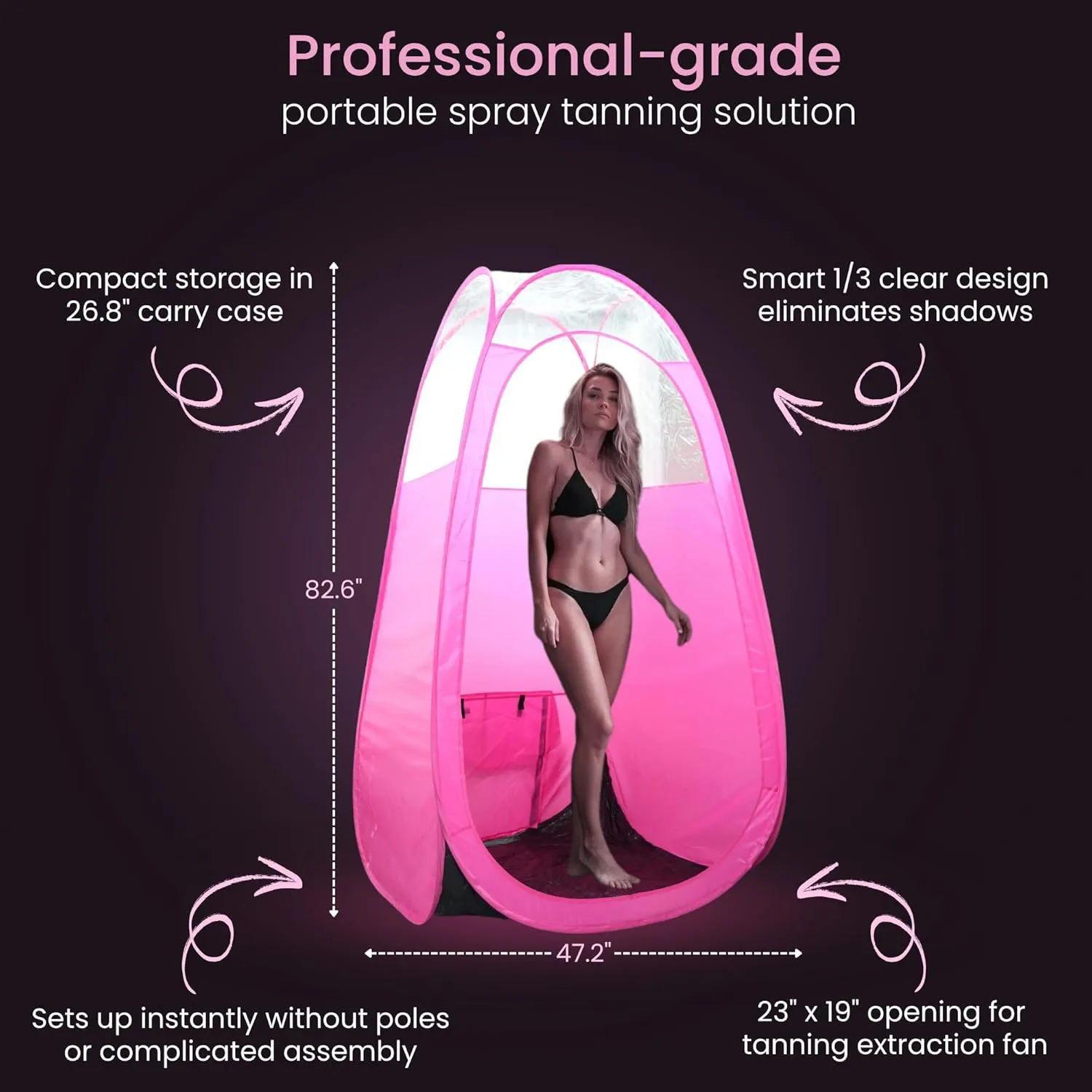 Large Spray Tan Tent – Deluxe Pop Up Tent Portable Tanning Booth with Carry Case – Clear Window for Perfect Spray Tanning – Easy Clean for Home & Salon