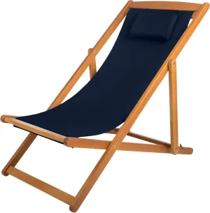 Lavish Home Beach Lounge Chair - Adjustable Height Reclining Sling Chair - Portable Wood Folding Chairs - Folding Lounge Chairs for Outside, Patio, Balcony, or Camping - Outdoor Furniture (Blue)