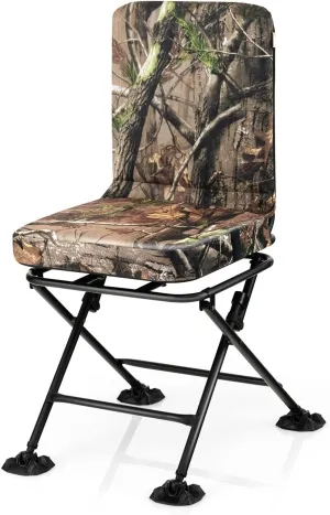 LDAILY Hunting Chair, 360° Swivel Silent Hunting Chair W/Padded Cushion & Adjustable Foot Pads, Heavy Duty Camo Hunting Seat, Hunting Chairs for Blinds Camping & Fishing, 330 LBS Capacity